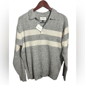 American Eagle Outfitters Men's Zip-Up Gray and Cream Sweater